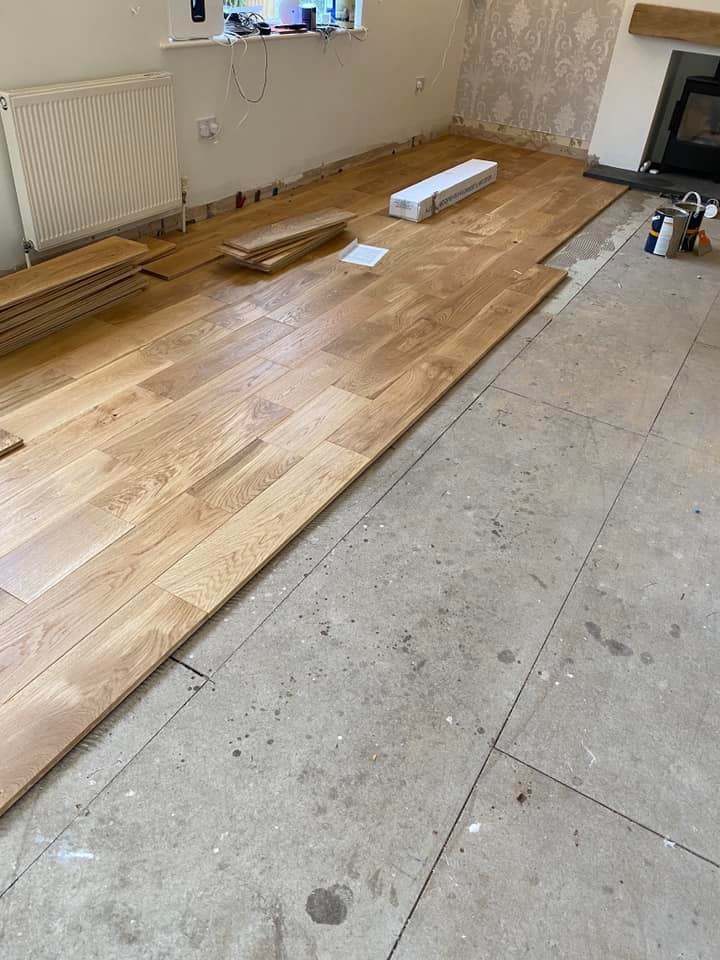 Solid oak floor being laid